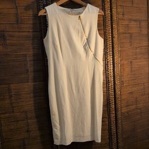 Calvin Klein Cream Midi Dress with Gold Zipper